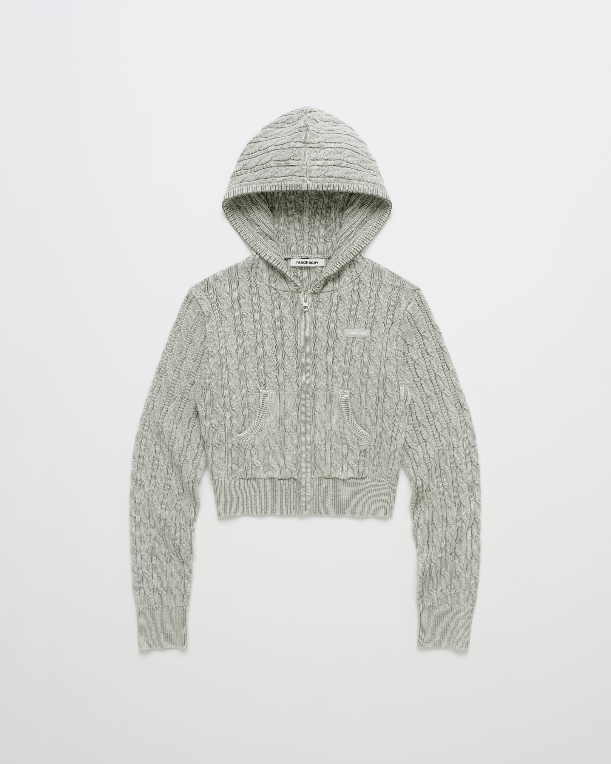 Heritage Classics Washed Cropped Cable Knit Zip Up | Madhappy
