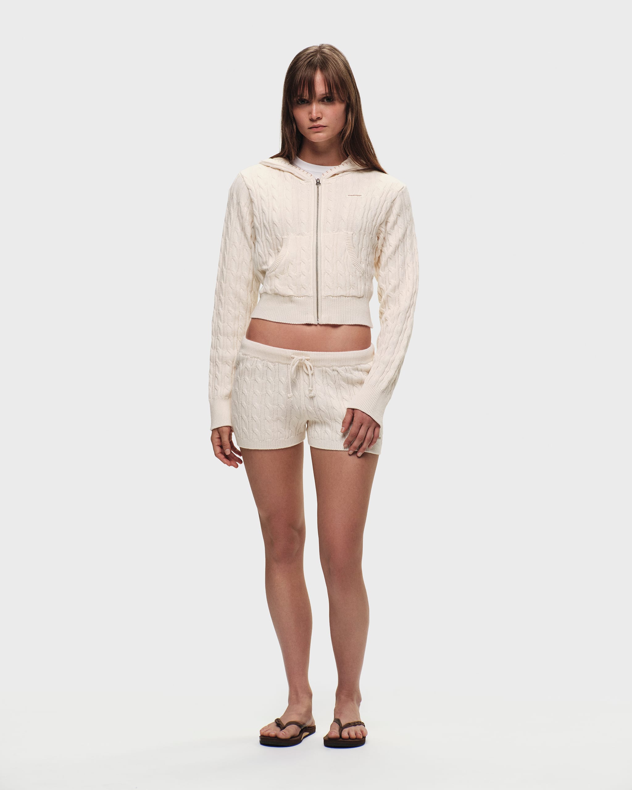 Heritage Classics Washed Cropped Cable Knit Zip Up | Madhappy