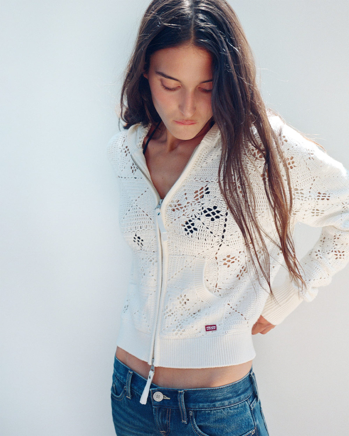 Lucky Crochet Zip Up – Porcelain
