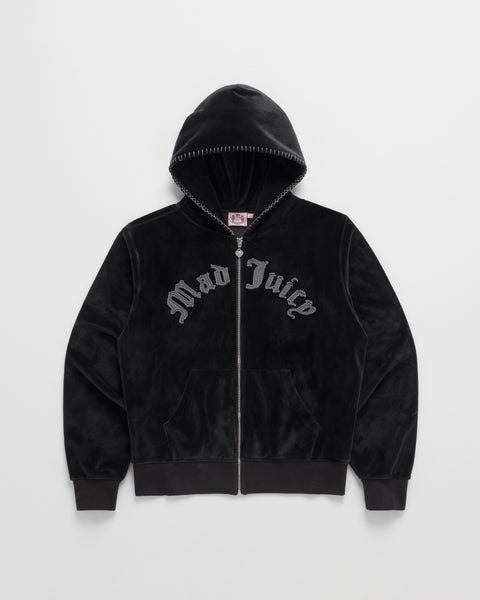 トップス ENOF velour jersey zip tops black Juicy Couture Hooded Velour zip-up Top | Black | FARFETCH